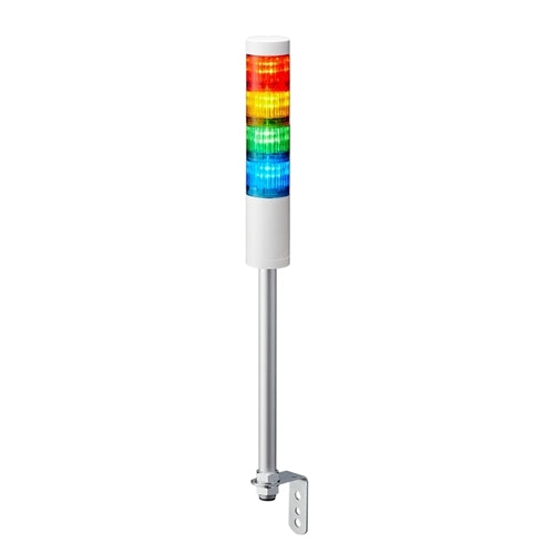 Patlite LR5-402LJNW-RYGB 50mm 4-Tier Signal Tower, 24V DC, Pole Mount with L Bracket and Cable, No Flashing/Buzzer, Off-White