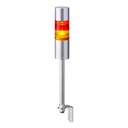 Patlite LR6-202LJBU-RY 60mm 2-Tier Signal Tower, 24V DC, Pole Mount with L Bracket and Cable, Flashing/Buzzer, Silver
