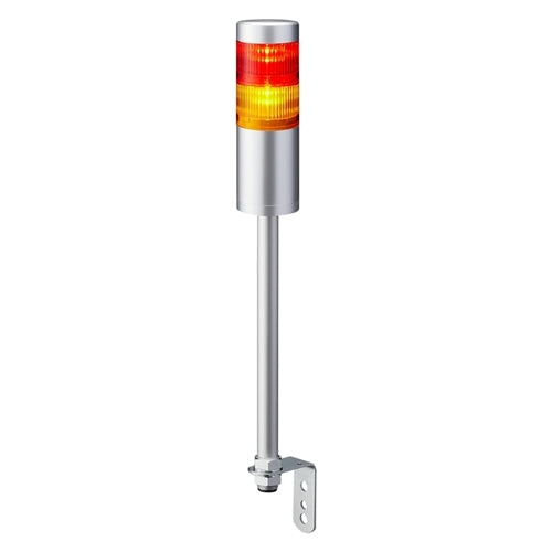 Patlite LR6-202LJNU-RY 60mm, 2-Tier Signal Tower, 24V DC, Pole Mount with L Bracket and Cable, Silver