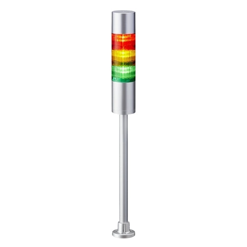 Patlite LR6-302PJBU-RYG 60mm 3-Tier Signal Tower, 24V DC, Pole Mount with Circular Bracket and Cable, Flashing/Buzzer, Silver