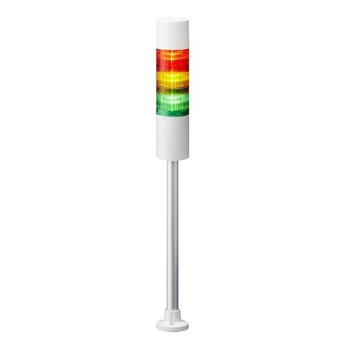 Patlite LR6-302PJBW-RYG 60mm 3-Tier Signal Tower, 24V DC, Pole Mount with Circular Bracket and Cable, Flashing/Buzzer, Off-White