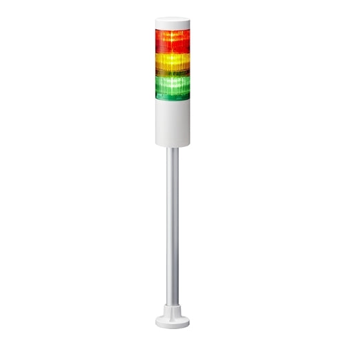 Patlite LR6-302PJNW-RYG 60mm 3-Tier Signal Tower, 24V DC, Pole Mount with Circular Mount and Cable, No Flashing/Buzzer, Off-White