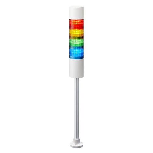 Patlite LR6-402PJBW-RYGB 60mm 4-Tier Signal Tower, 24V DC, Pole Mount with Circular Bracket and Cable, Flashing/Buzzer, Off-White