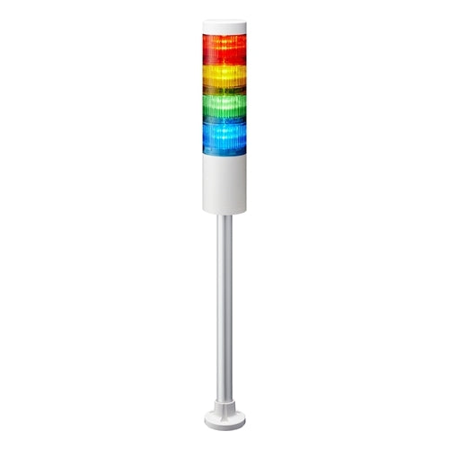 Patlite LR6-402PJNW-RYGB 60mm 4-Tier Signal Tower, 24V DC, Pole Mount with Circular Bracket and Cable, No Flashing/Buzzer, Off-White
