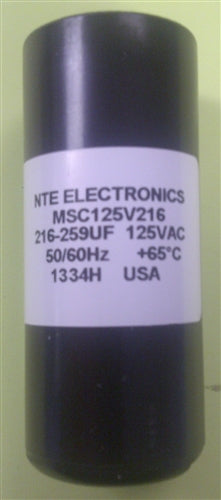 NTE MSC125V216 Motor Start Capacitor 216uF - 259uF 125V ** Temporary Duty Cycle Applications Only **