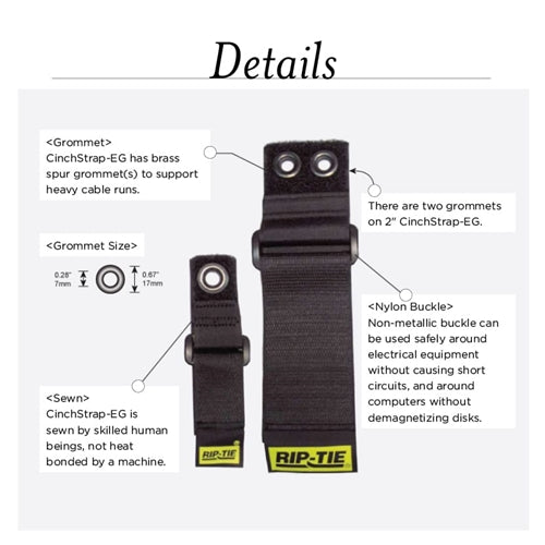 Rip-Tie N-10-G50-BK 1" x 10" Cinchstrap with End Grommet 50/Pack, Black
