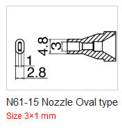Hakko N61-15 Desoldering Nozzle 3mm x 1mm Oval Type, for Hakko FR-4103/4104/301/4101/4102