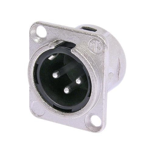 Neutrik NC3MD-L-1 3 Pin Male XLR Panel Mount Receptacle, Solder Contacts, D-Size Nickel Housing, Silver Contacts