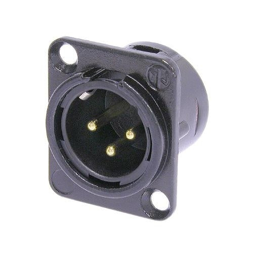 Neutrik NC3MD-L-B-1 3 Pin Male XLR Panel Mount Receptacle, Solder Contacts, Black Metal D-Size Housing, Gold Contacts