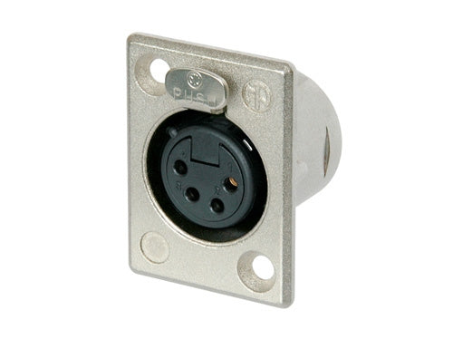 Neutrik NC4FP-1 4 Pin Female XLR Panel Mount Receptacle, Solder Contacts, Nickel Housing, Silver Contacts