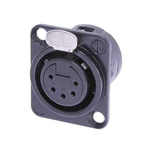 Neutrik NC5FDL-B-1 5-Pin Female Chassis Mount Connector, Black with Gold Contacts *CLEARANCE*