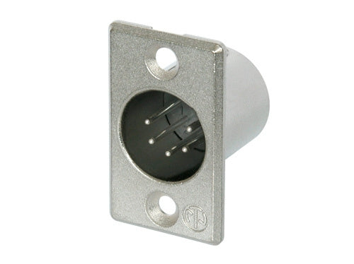 Neutrik NC5MP 5 Pin Male XLR Panel Mount Receptacle, Solder Contacts, Nickel Housing, Silver Contacts