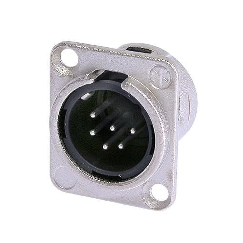 Neutrik NC6MD-L-1 6 Pin Male XLR Panel Mount Receptacle, Solder Contacts, D-Size Nickel Housing, Silver Contacts