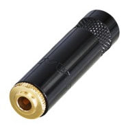 Rean Neutrik NYS240BG 3 Pole Stereo 3.5mm Inline Metal Cable Jack, Gold Contacts with Black Housing, Solder Tabs