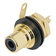 Rean Neutrik NYS367-0 RCA Chassis Mount Phono Jack, Gold Plated Contacts, Black Isolation Washer