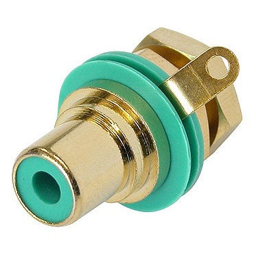 Rean Neutrik NYS367-5 RCA Chassis Mount Phono Jack, Gold Plated Contacts, Green Isolation Washer