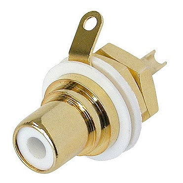 Rean Neutrik NYS367-9 RCA Chassis Mount Phono Jack, Gold Plated Contacts, White Isolation Washer