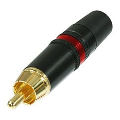 Rean Neutrik NYS373-2 Premium RCA Phono Plug with Gold Plated Contacts, Black Metal Housing & Red Stripe