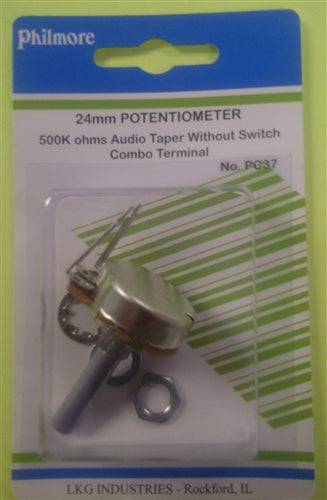 Philmore PC37 500k Ohm Log / Audio Taper Potentiometer, No Switch, Combo Terminals