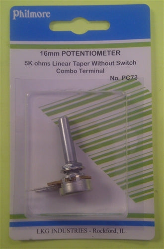 Philmore PC73 5k Ohm Linear Taper Potentiometer, No Switch, Combo Terminals
