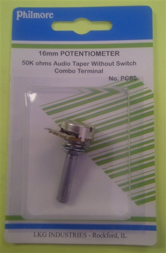 Philmore PC85 50k Ohm Log / Audio Taper Potentiometer, No Switch, Combo Terminals