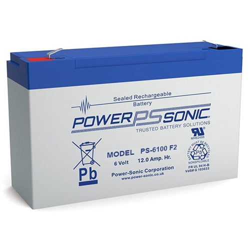Powersonic PS-6100F2 6V 12Ah SLA Battery with .250" QC Tabs