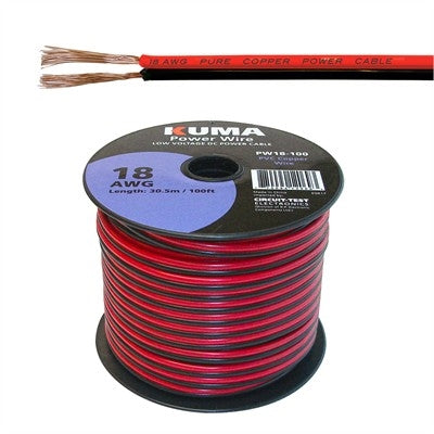 Circuit-Test PW18-100 18AWG Two Conductor Bonded Parallel Wire, Low Voltage DC Power Cable, 100ft Roll