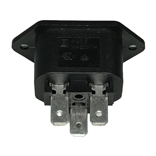 Bulgin PX0675/63 Female Flange Mount IEC 320-2-2 Outlet 15A@250VAC, Chassis Mount, 1/4" QC Terminals, UL/CSA