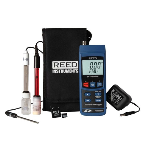 REED R3000SD-KIT3 Data Logging Ph/Orp Meter with Electrodes, Temperature Probe, SD Card and Power Adapter