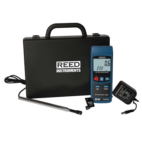 REED R4500SD-KIT Data Logging Hot Wire Thermo-Anemometer with Power Adapter and SD Card