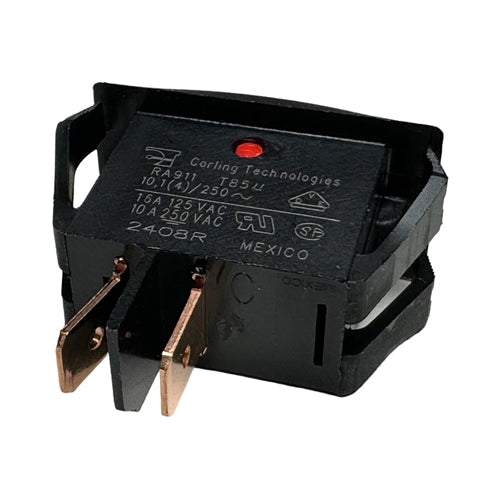 Carling RA911-VB-B-1-V-XN Rocker Switch SPST On-Off, 16A@125VAC / 10A@250VAC, On & Off Markings, QC Terminals