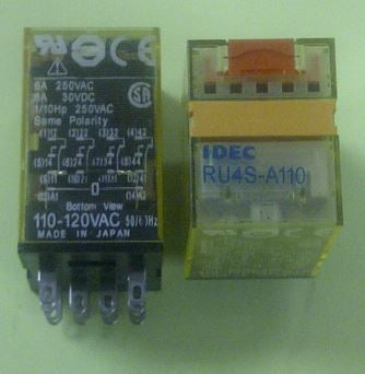 IDEC RU4S-A110 Relay 120VAC 4PDT 14 Pin, 6A@250VAC/30VDC 1/10hp@250vac, with LED and Test Button, CSA
