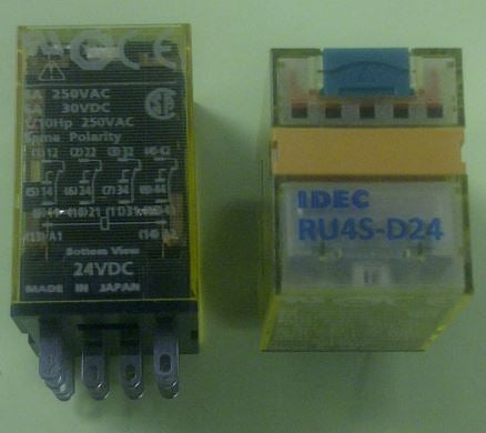 IDEC RU4S-D24 Relay 24VDC 4PDT 14 Pin, 6A@250VAC/30VDC 1/10hp@250vac, with LED and Test Button, CSA