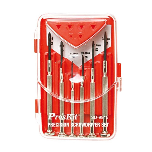 Proskit SD-9815 6-Piece Precision Screwdriver Set, Carbon Steel Blades