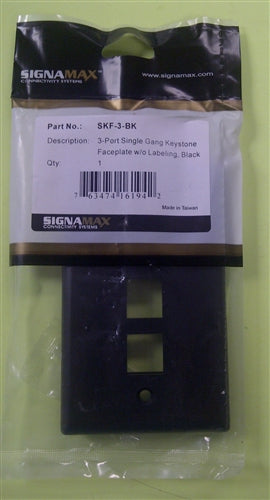 Signamax SKF-3-BK 3 Port Single-Gang Keystone Faceplate, Black