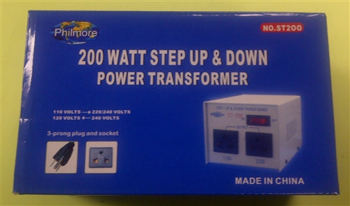 Philmore ST200 Step Up/Step Down Transformer 110V/220V 200W Fuse: GMA2 *Do Not Use in Wet Areas, Bare Earth or Concrete*