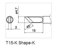 Hakko T15-K Knife Tip 4.7mm/45 Deg x 15mm, for the FM-203, FM-204, FM-205, FM-206 & FX-951 Stations, and FM2027