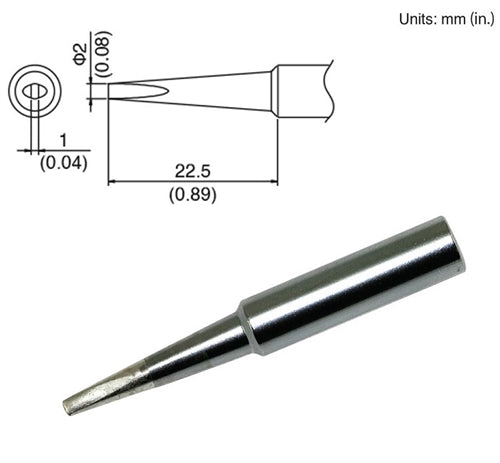 Hakko T18-DL2 Chisel Tip, 2mm Long Chisel, for the FX-888D Station, FX-600, FX-8801, 907/900M/913 Irons