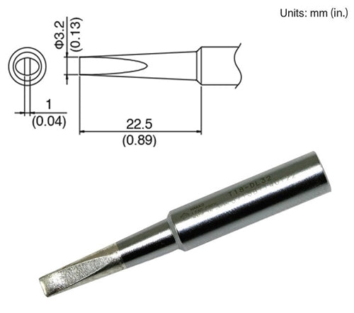 Hakko T18-DL32 Chisel Tip, 3.2mm Long Chisel, for the FX-888D Station, FX-600, FX-8801, 907/900M/913 Irons