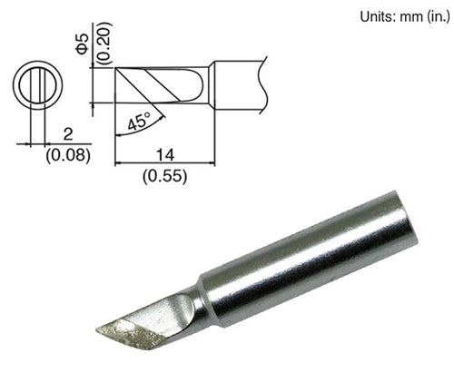Hakko T18-K Knife Tip, 2mm/45 Deg. Knife, for the FX-888D Station, FX-600, FX-8801, 907/900M/913 Irons