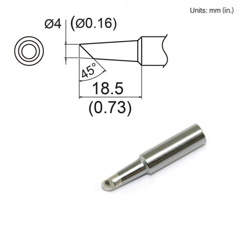 Hakko T19-C4 Bevel Tip, 4mm/45 Degree Bevel, Shape 4C, for Use with the FX-601 and FX-8805