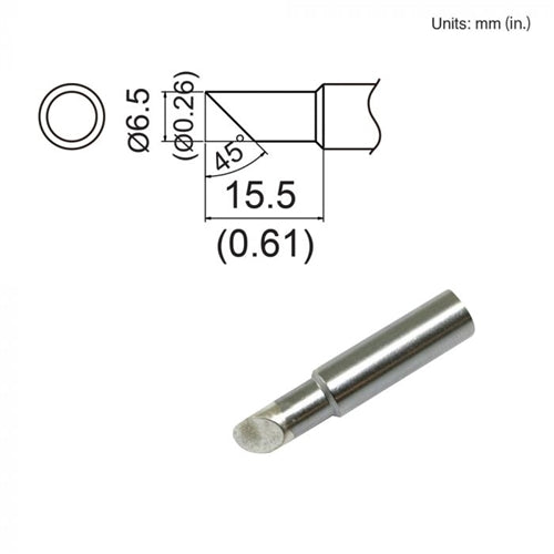 Hakko T19-C65 Bevel Tip, 6.5mm/45 Degree Bevel, Shape 6.5C, for Use with the FX-601 and FX-8805