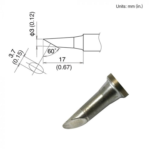 Hakko T22-C3 Bevel Tip, 3mm/60 Degree x 17mm, for the FM-2030 and FM-2031 Soldering Iron Handpiece