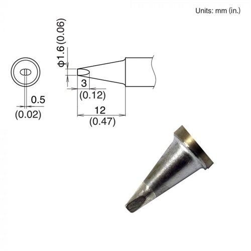 Hakko T22-D16 Chisel Tip, 1.6 x 12mm, for the FM-2030 and FM-2031 Soldering Iron Handpiece