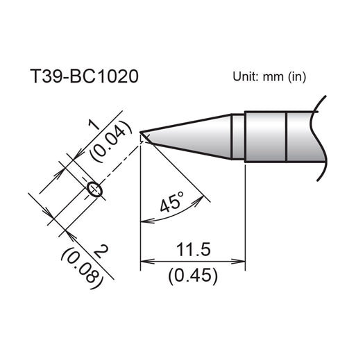 Hakko T39-BC1020 Bevel Tip 1mm/45 Degrees x 11.5mm for the FX-971 Soldering Station