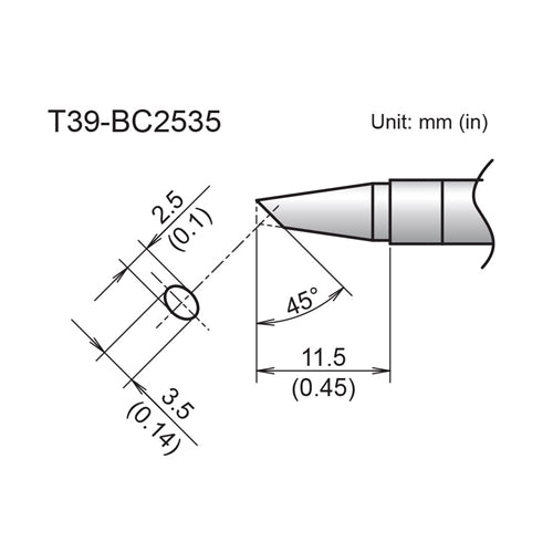 Hakko T39-BC2535 Bevel Tip 2.5mm/45 Degrees x 11.5mm for the FX-971 Soldering Station