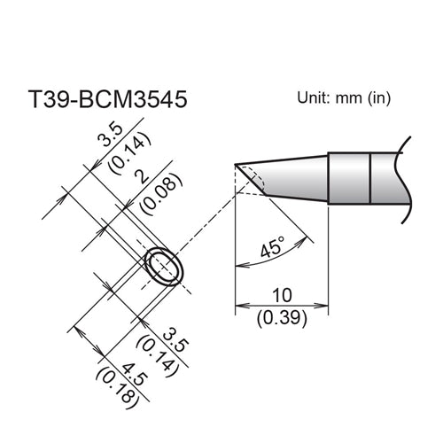 Hakko T39-BCM3545 Bevel Tip with Indent, 3.5mm/45 Degrees x 10mm, for the FX-971 Soldering Station