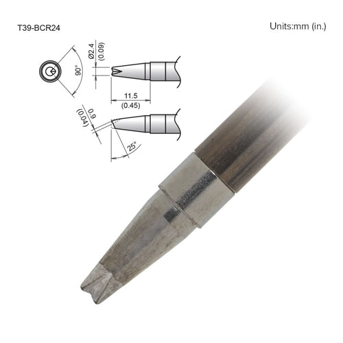 Hakko T39-BCR24 Bevel V-Groove Tip 2.4mm/25 Degrees x 11.5mm, for the FX-971 Soldering Station