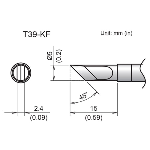 Hakko T39-KF Knife Tip 5mm/45 Degrees x 15mm, for the FX-971 Soldering Station