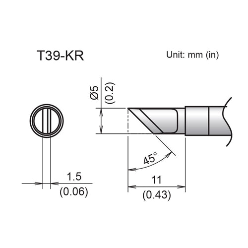 Hakko T39-KR Knife Tip 5mm/45 Degrees x 11mm, Right Edge, for the FX-971 Soldering Station
